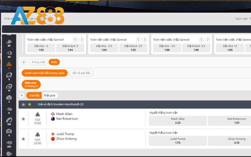 AZ888 cung cấp hàng trăm kèo cược bida